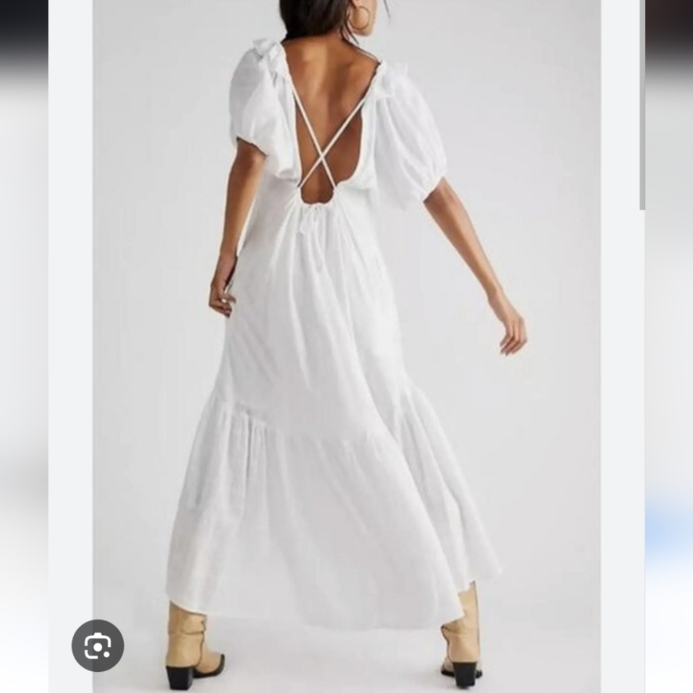 Free People White Kaylyn Ruffle Neck Tie Open Back Dress